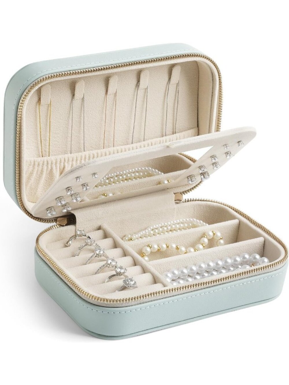 Stylish Mini Leather Jewelry Organizer Case with Mirror - Portable Gift for